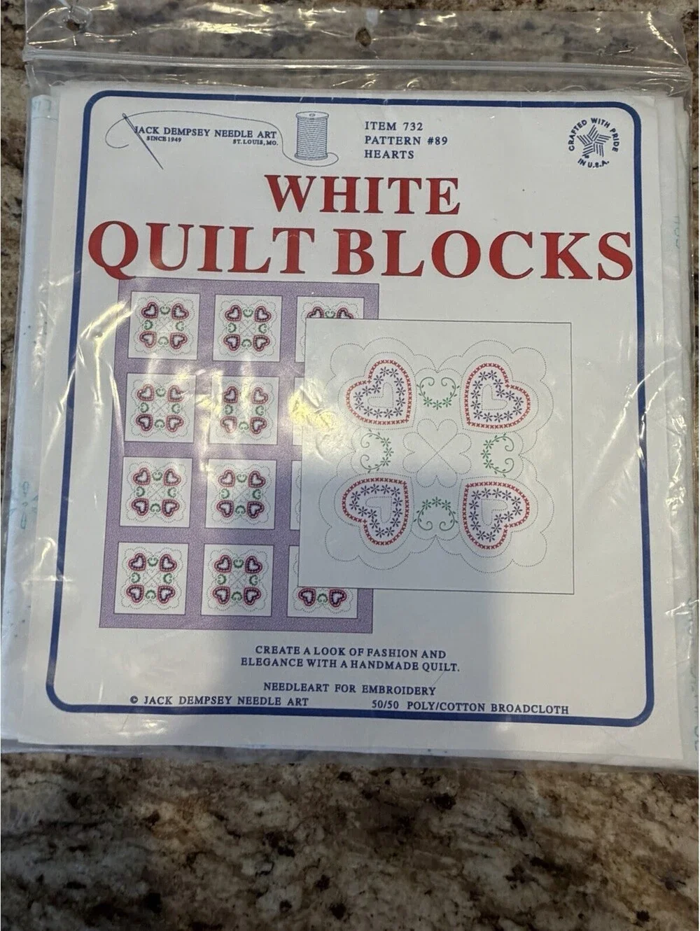 Vtg Rare Jack Dempsey White Quilt Blocks 18” Hearts #89 New